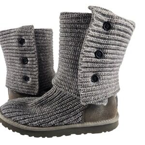 UGG Australia Cardy Knit Boots Women's 9 Gray Button Sweater Foldover 5819